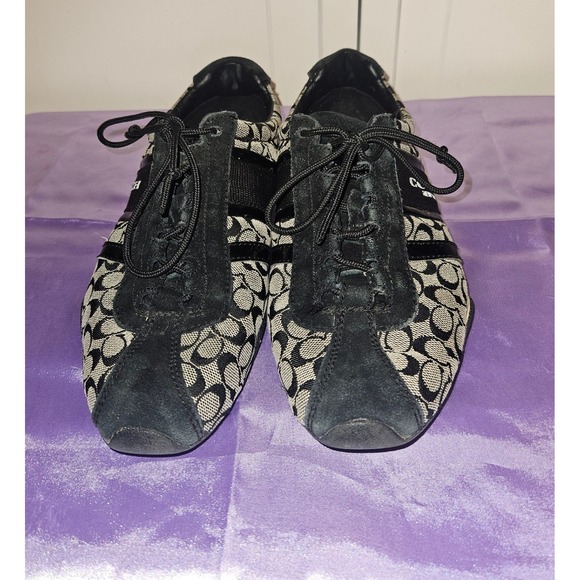 Coach Shoes - Coach Signature Remonna Monogram Black Suede Patent Leather Low Top Sneakers 7B